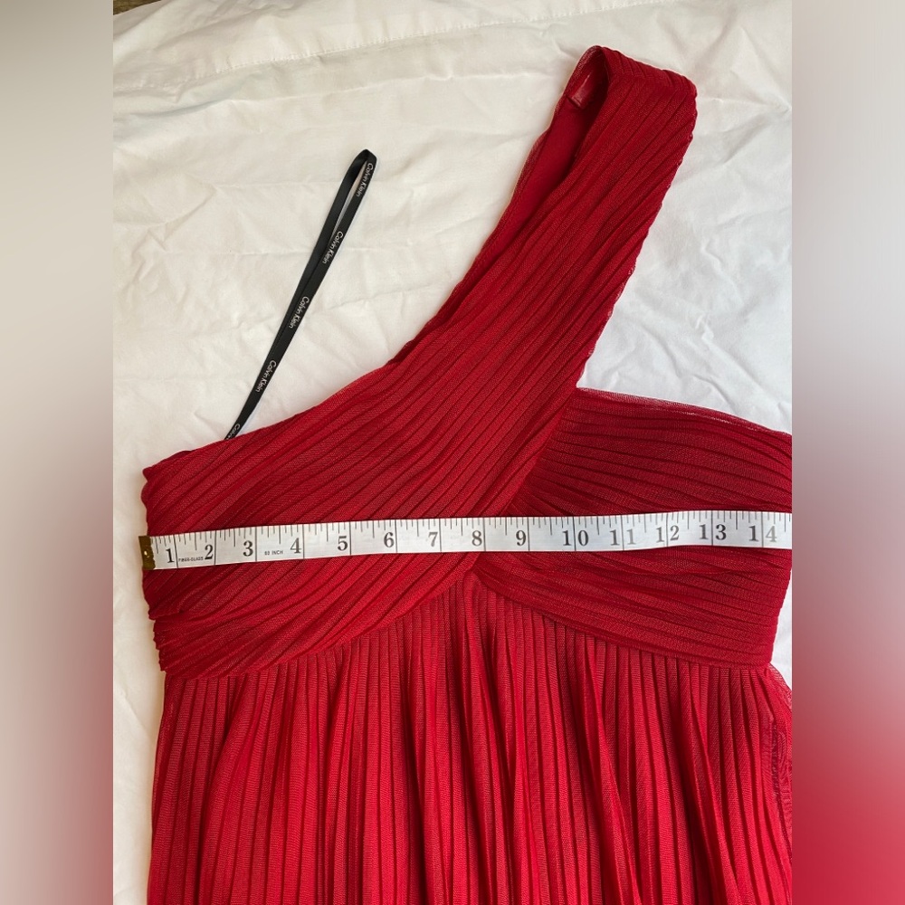 Calvin Klein Red One-Shoulder Pleated Evening Dress